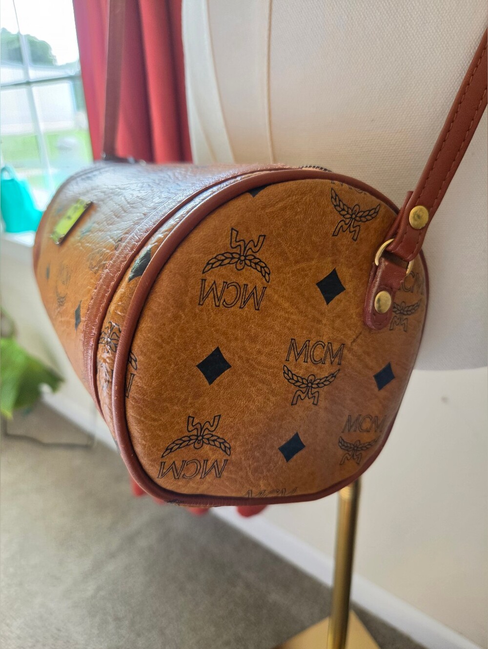 MCM Cognac Monogram Barrel Crossbody Bag - Picture 8 of 13